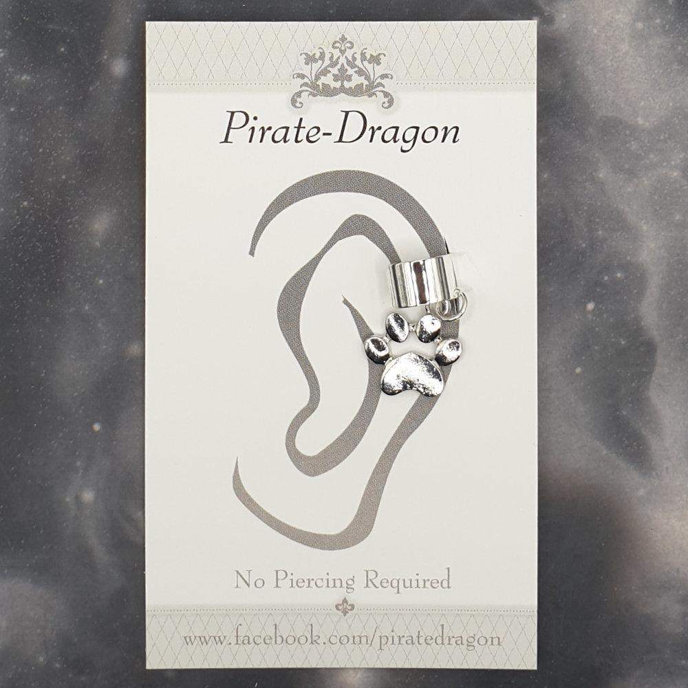 Silver Pawprint Non-Pierced Ear Cuff (EC9680)