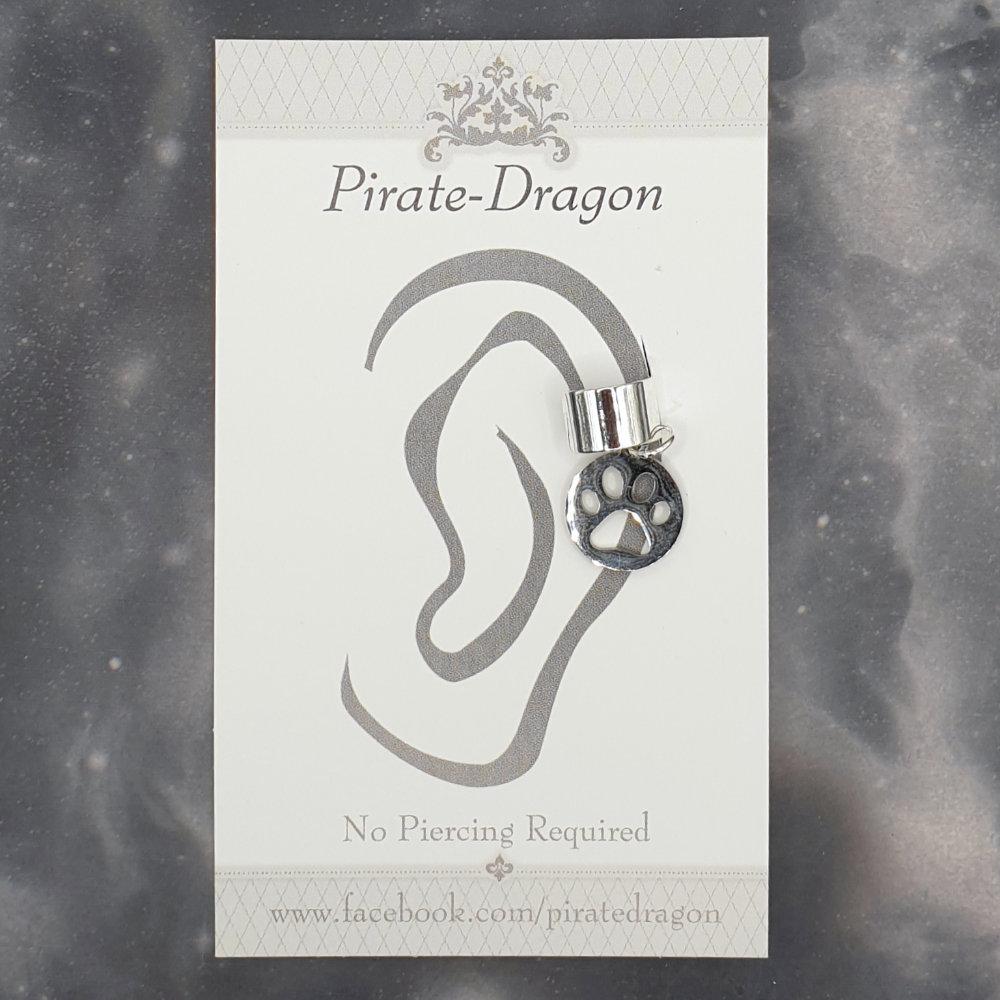 Silver Pawprint Non-Pierced Ear Cuff (EC9682)