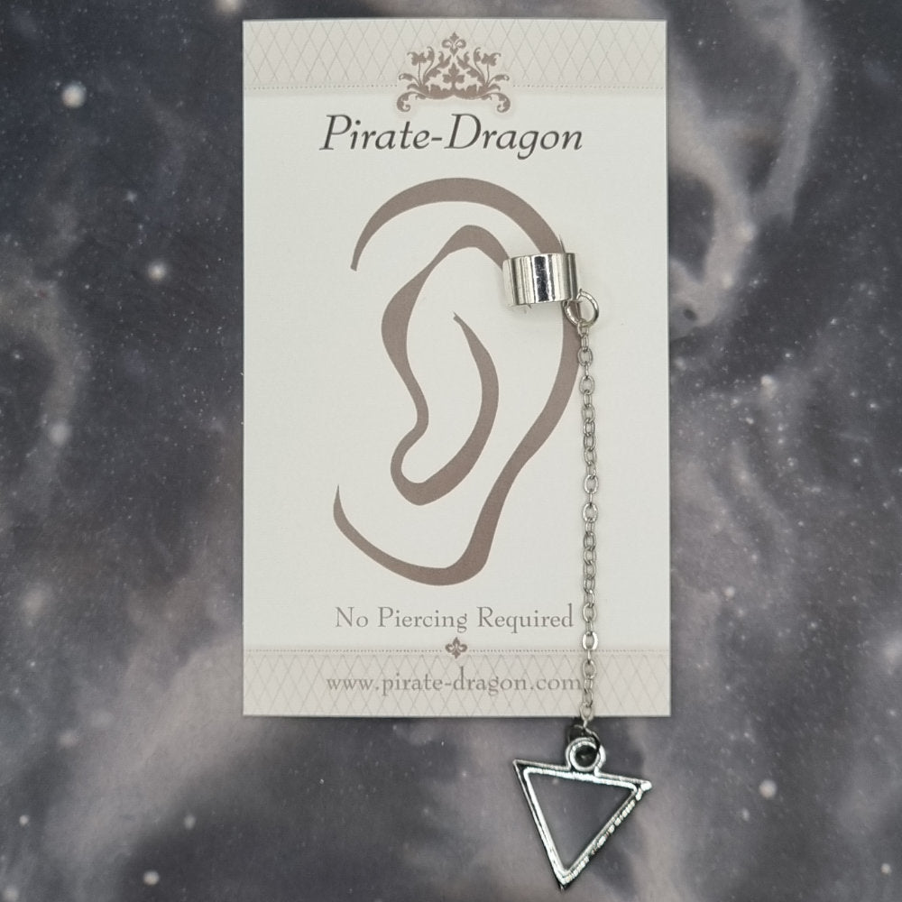 Silver Triangle Chain Drop Non-Pierced Ear Cuff (EC9704)