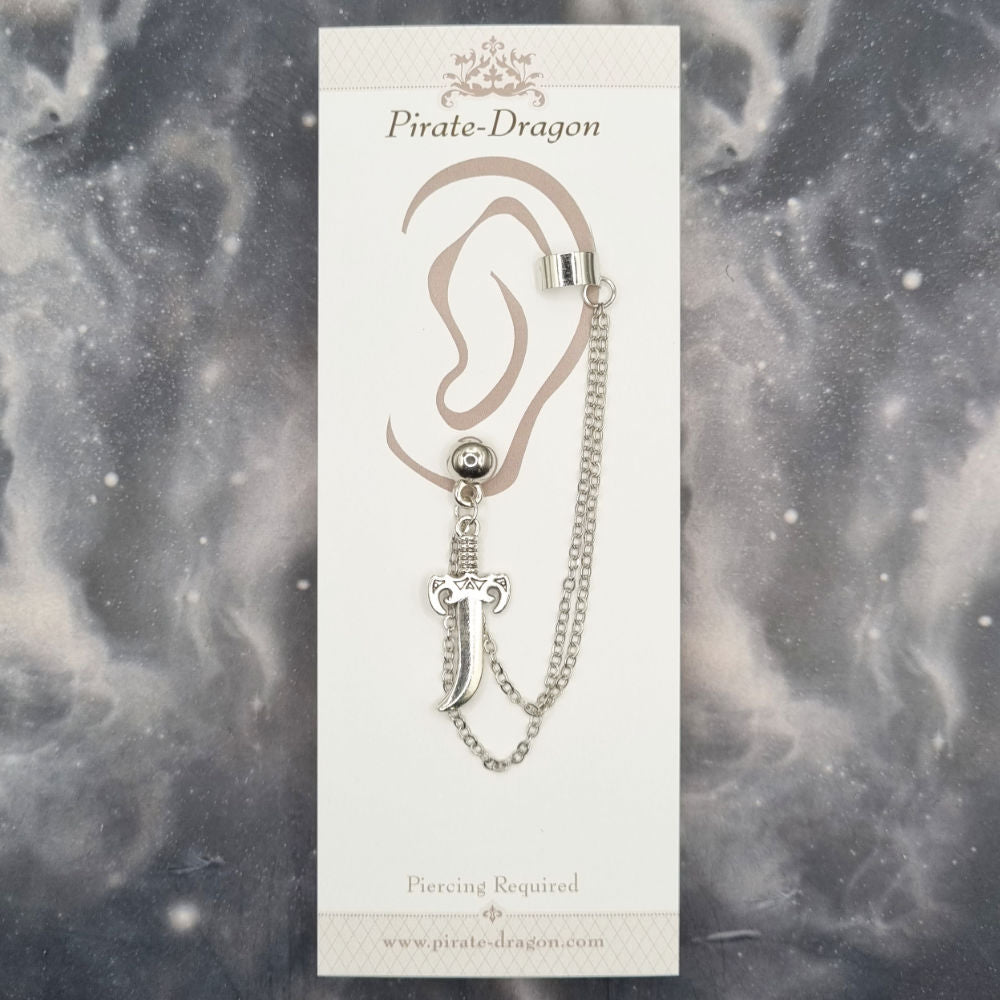 Silver Dagger with Silver Chains Pierced Earcuff (EC99028)