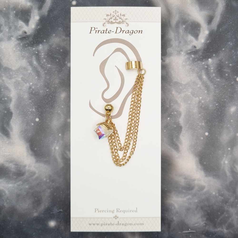 Iridescent Cube with Gold Chains Pierced Earcuff (EC99046)