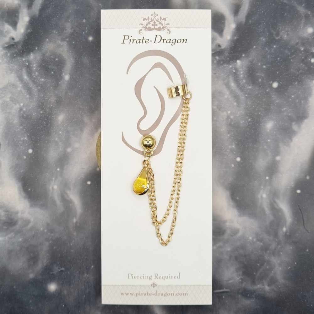 Yellow Teardrop with Gold Chains Pierced Earcuff (EC99091)