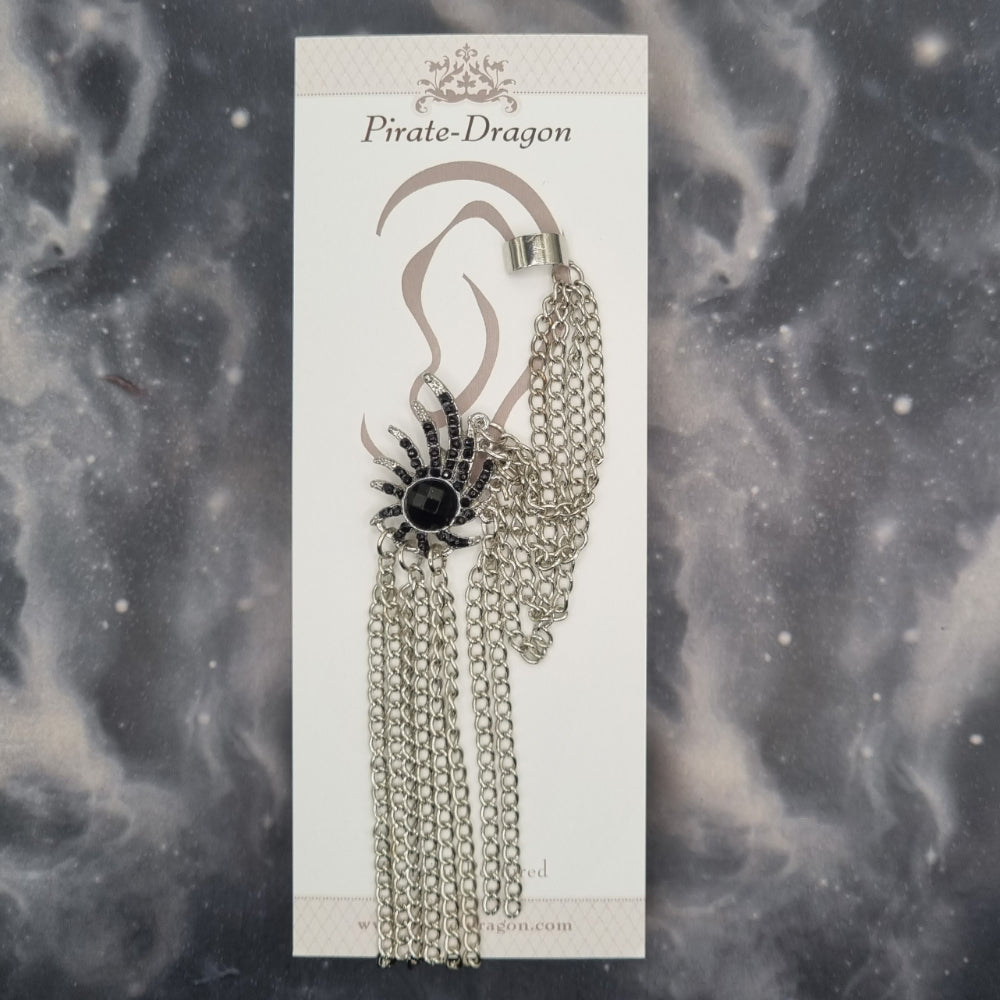 Black Gem Star with Silver Chains Pierced Earcuff (EC99117)