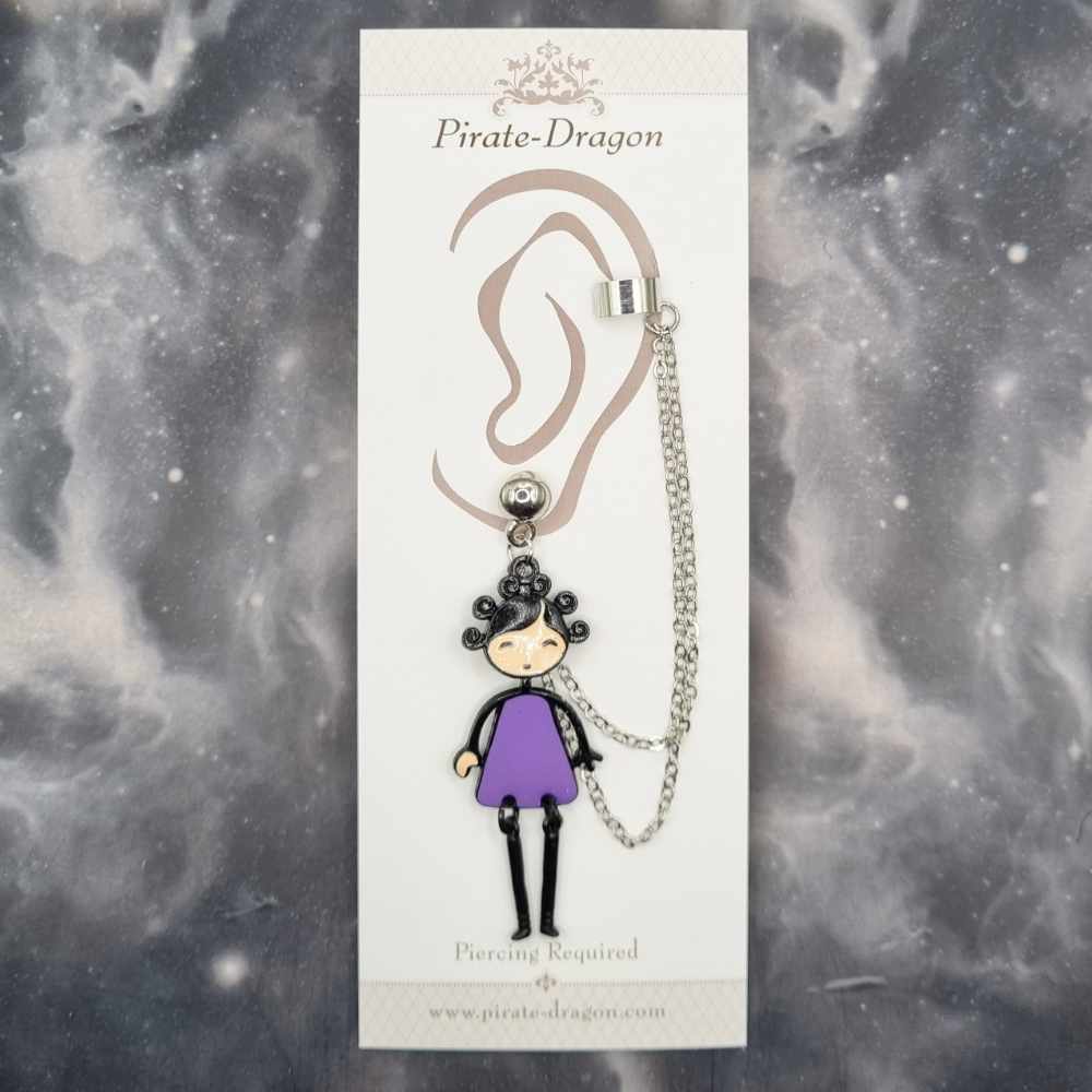 Purple Girl with Silver Chains Pierced Earcuff (EC99118)