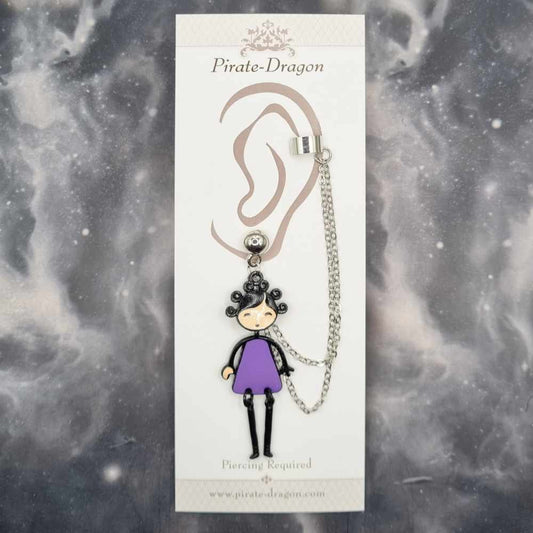 Purple Girl with Silver Chains Pierced Earcuff (EC99118)