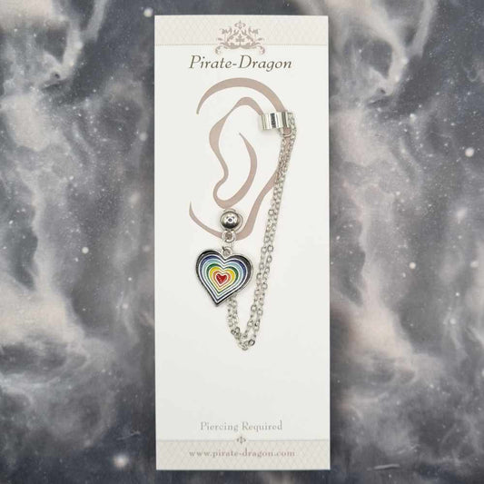 Rainbow Heart with Silver Chains Pierced Earcuff (EC99120)
