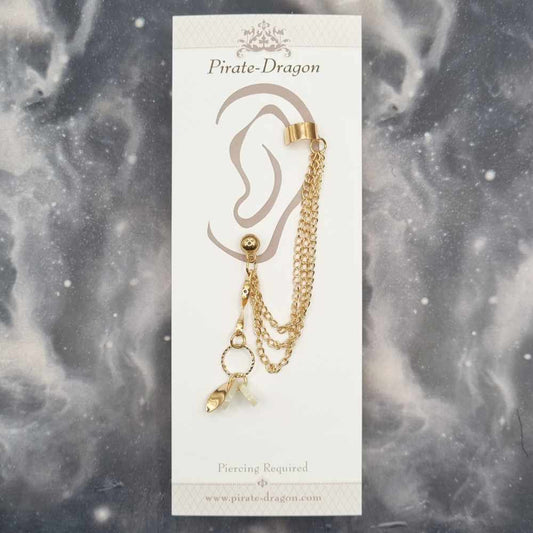 Gold Drops with Gold Chain Pierced Earcuff (EC99131)