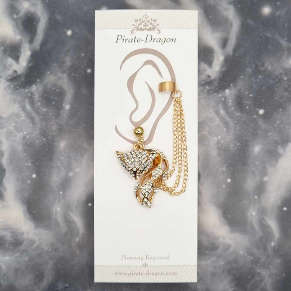 Gold Gem Fox with Gold Chains Pierced Earcuff (EC99134)