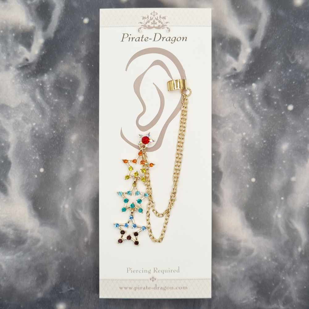 Multicolour Stars with Gold Chain Pierced Earcuff (EC99141)