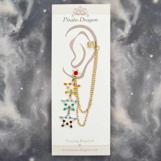 Multicolour Stars with Gold Chain Pierced Earcuff (EC99141)