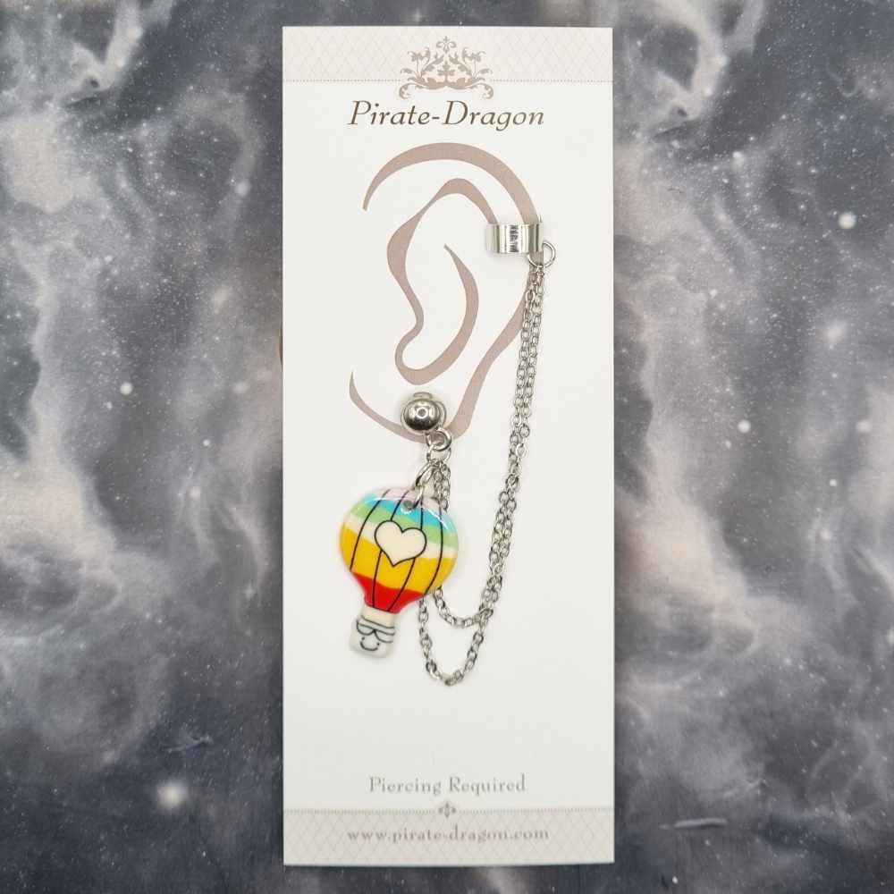 Hot Air Balloon with Silver Chains Pierced Earcuff (EC99186)