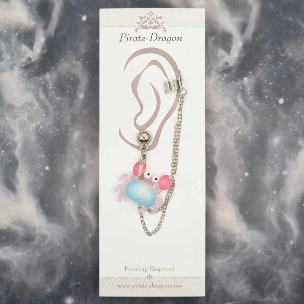 Pink/Blue Crab with Silver Chains Pierced Earcuff (EC99191)