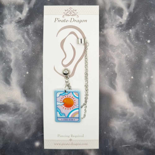 THE SUN (Pastel) Tarot Card with Silver Chains Pierced Earcuff (EC99222)