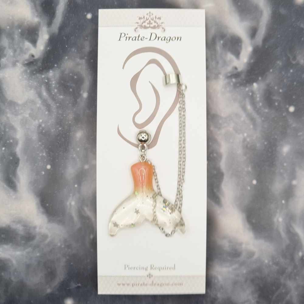 Peach Mermaid Tail with Silver Chains Pierced Earcuff (EC99226)