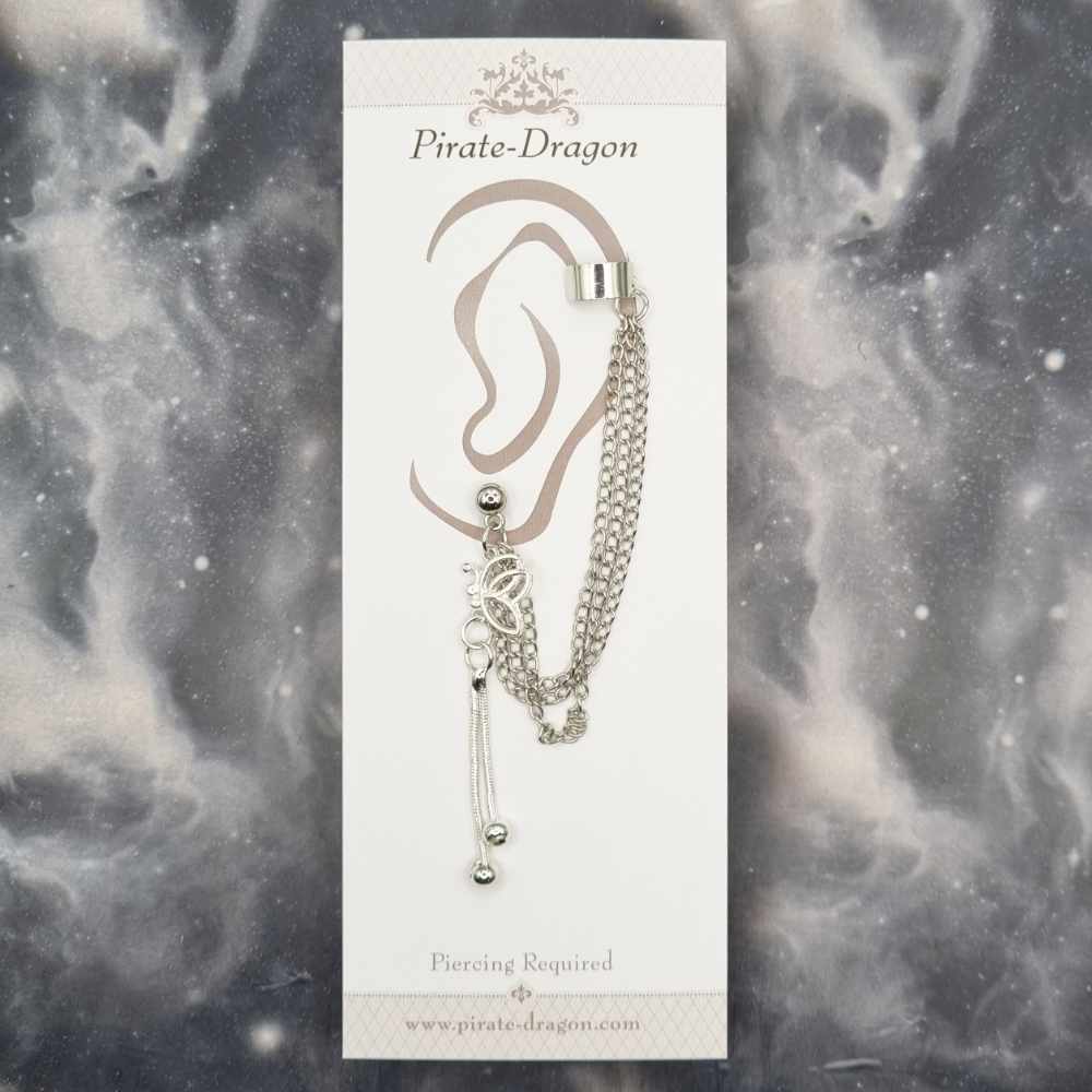 Silver Butterfly with Silver Chains Pierced Earcuff (EC99342)