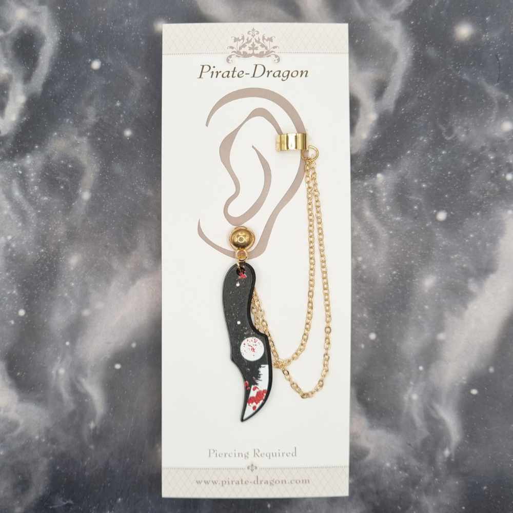Bloody Black Knife with Gold Chains Pierced Earcuff (EC99402)