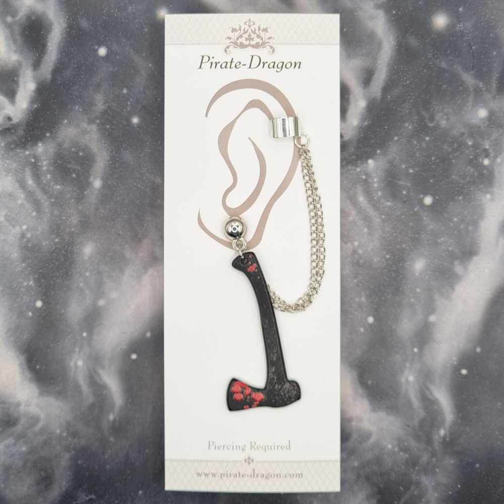 Bloody Black Axe with Silver Chains Pierced Earcuff (EC99405)