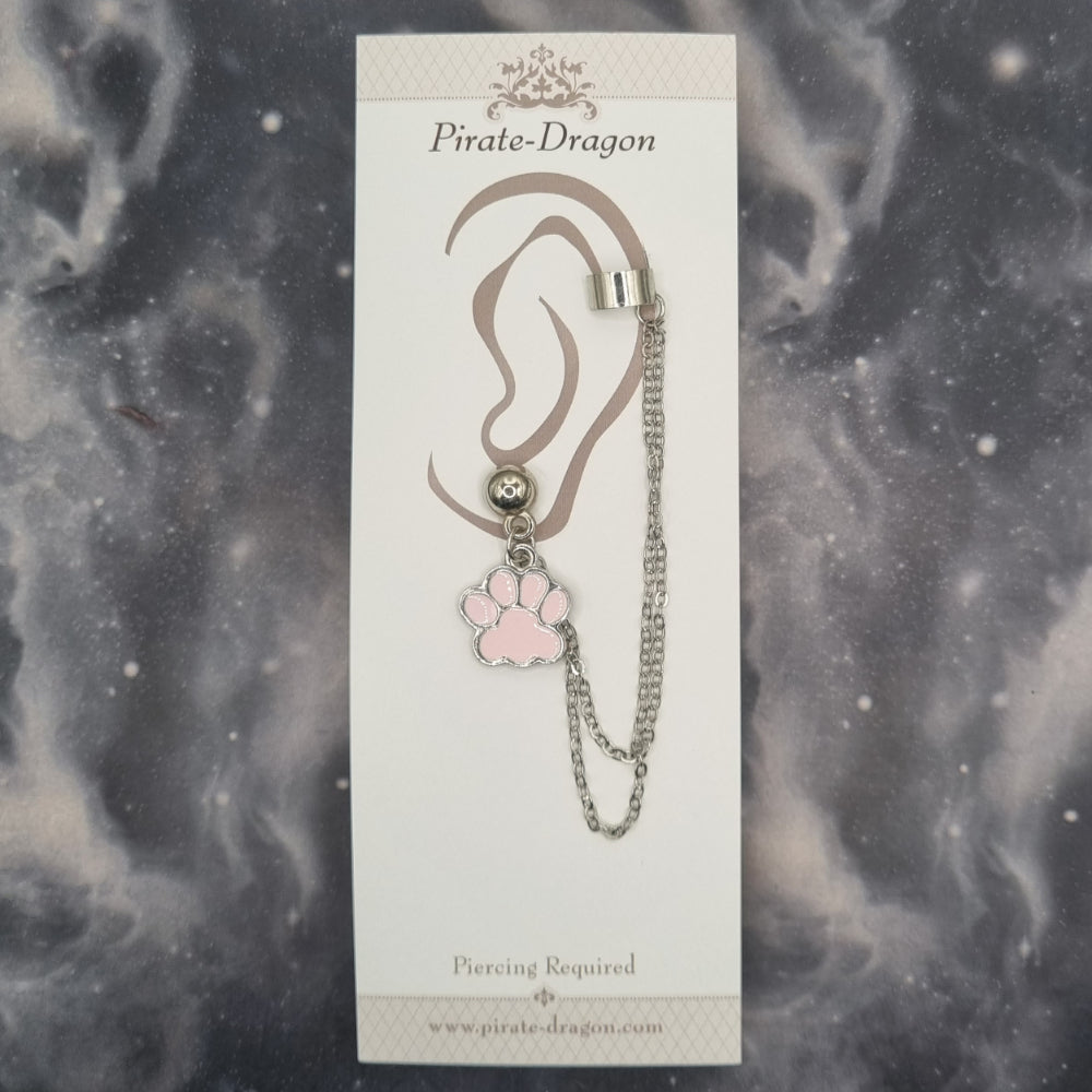 Pink Paw Print with Silver Chains Pierced Earcuff (EC99479)