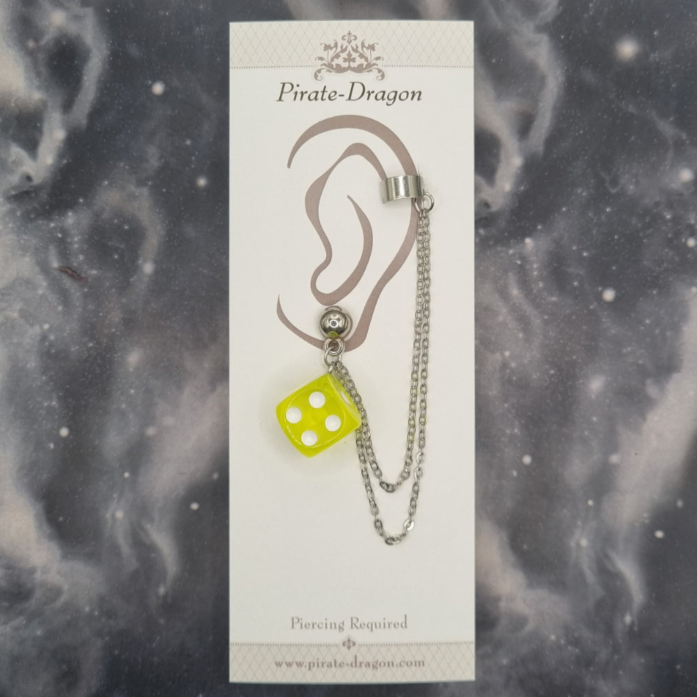 Yellow D6 Dice with Silver Chains Pierced Earcuff (EC99643)