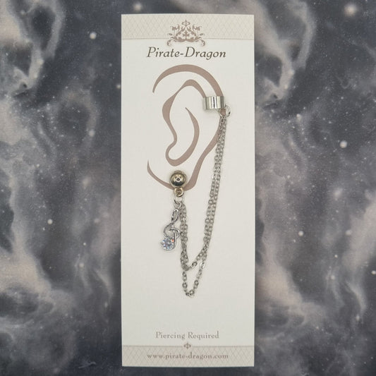Silver G Clef & Gem with Silver Chains Pierced Earcuff (EC99770)
