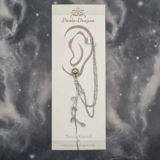 Silver Gem Drop with Silver Chains Pierced Earcuff (EC99771)