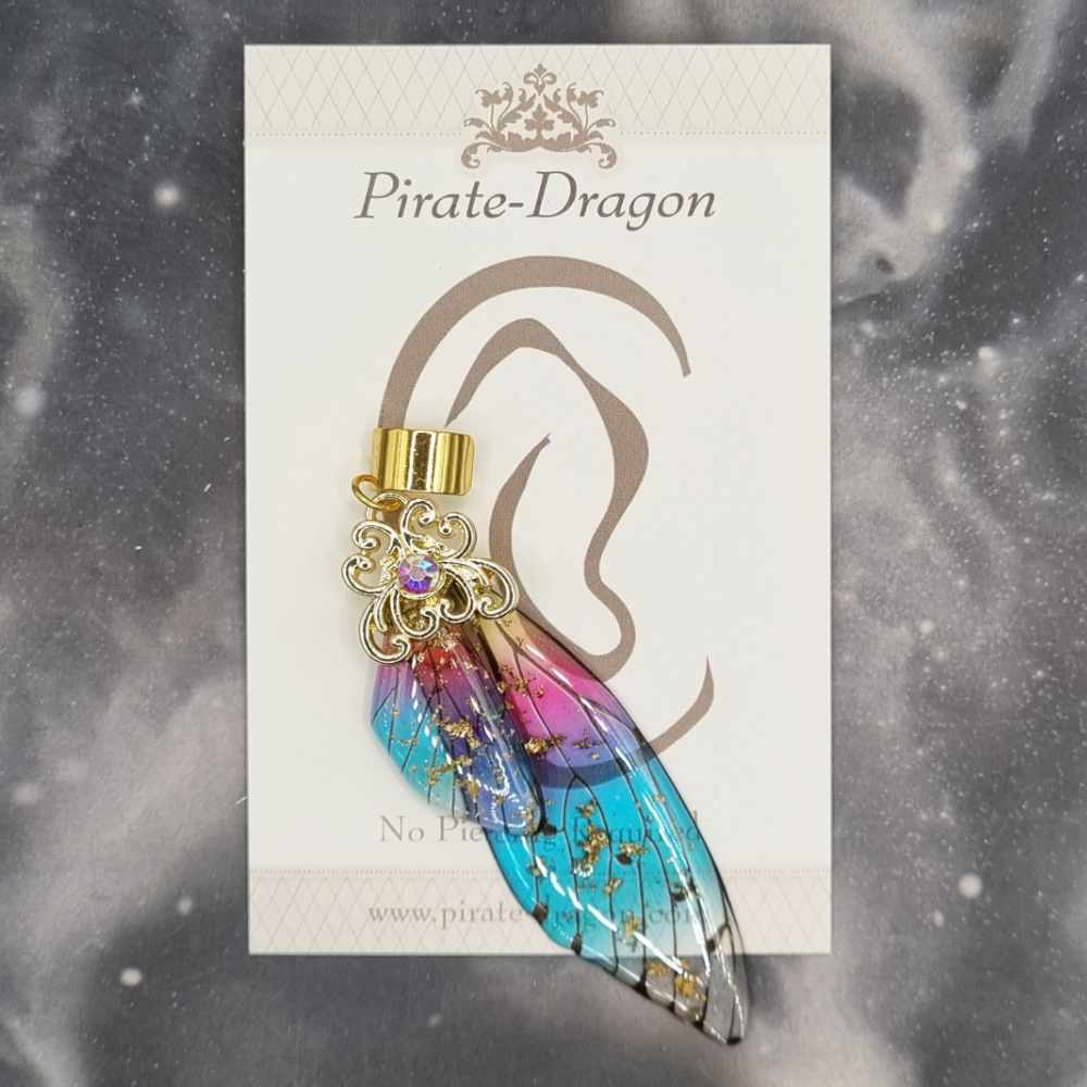 Large Gold & Rainbow Butterfly Wing Non-Pierced Ear Cuff (EC5201)