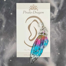 Load image into Gallery viewer, Large Silver &amp; Rainbow Butterfly Wing Non-Pierced Ear Cuff (EC5204)