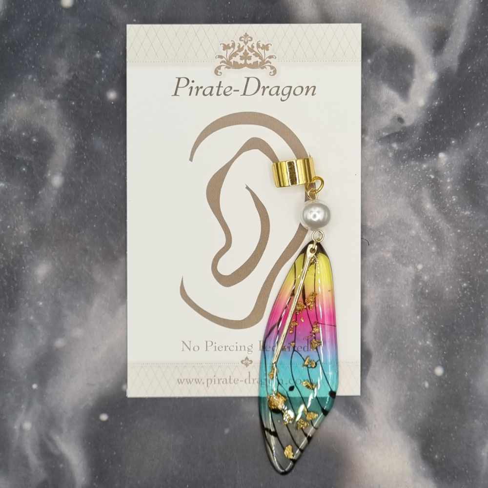 Medium Gold & Rainbow Butterfly Wing Non-Pierced Ear Cuff (EC5205)