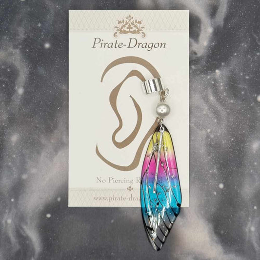 Medium Silver & Rainbow Butterfly Wing Non-Pierced Ear Cuff (EC5206)