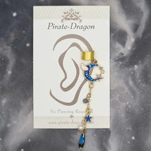 Load image into Gallery viewer, Blue Crescent Moon with Chain Drop Non-Pierced Ear Cuff (EC9574)