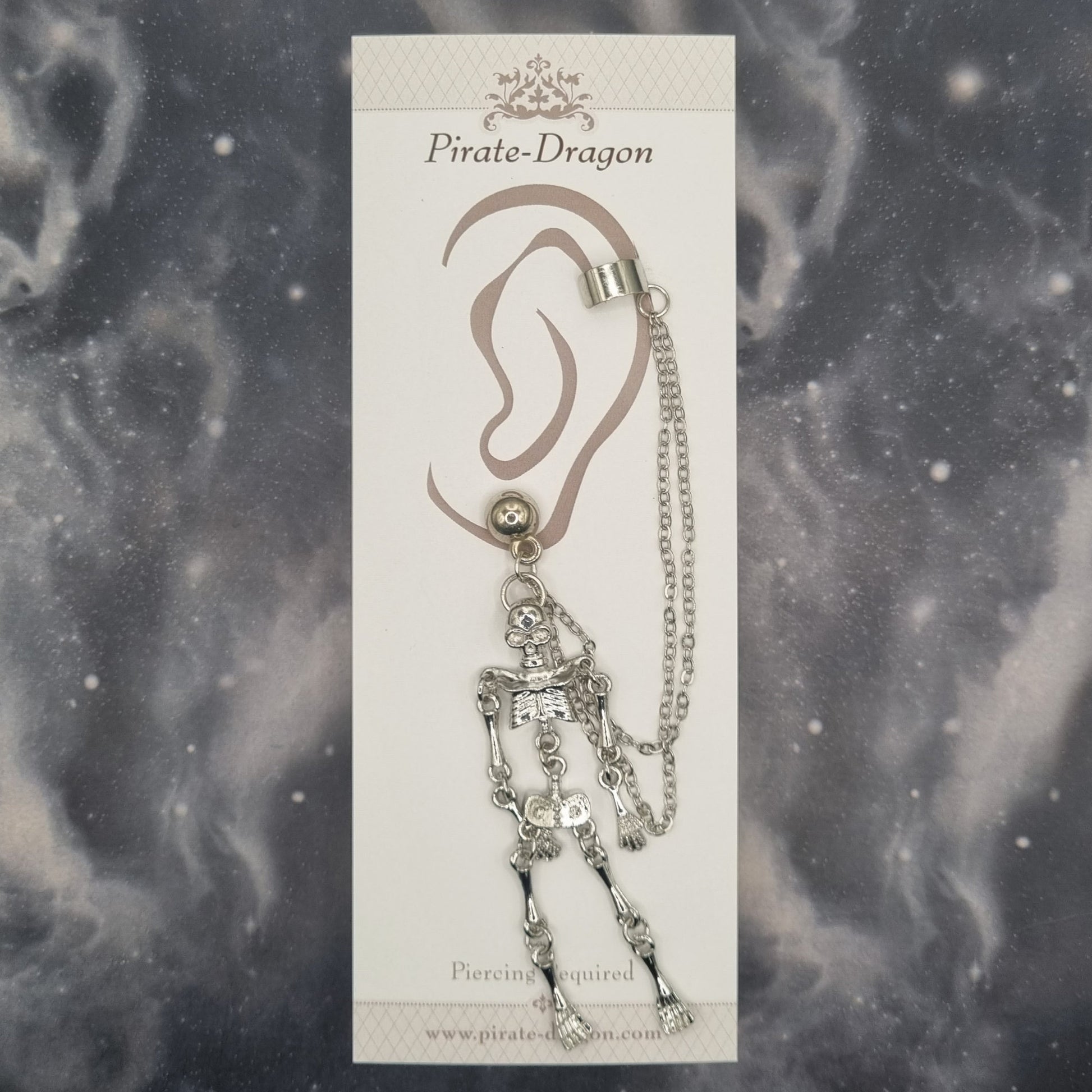Silver Skeleton with Silver Chains Pierced Earcuff (EC99030)