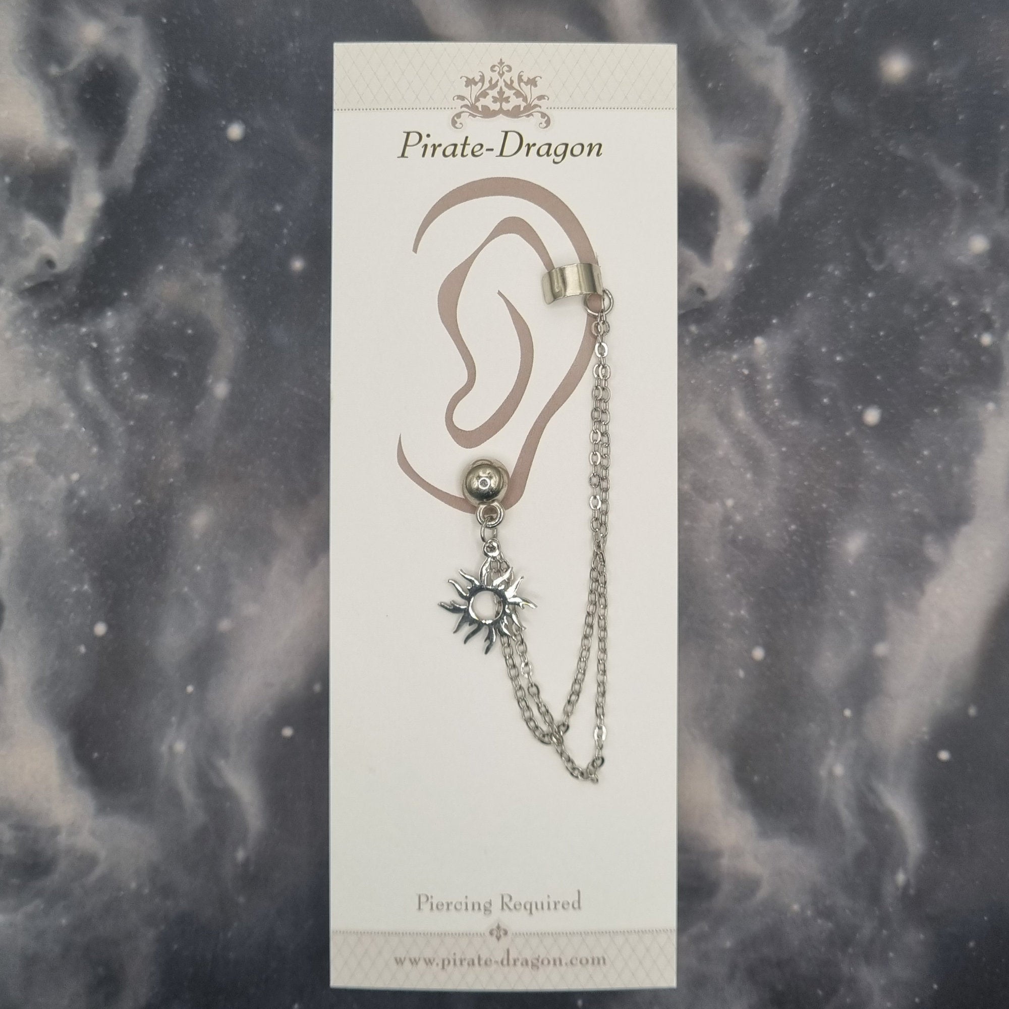 Flaming Silver Sun with Silver Chains Pierced (EC99048)