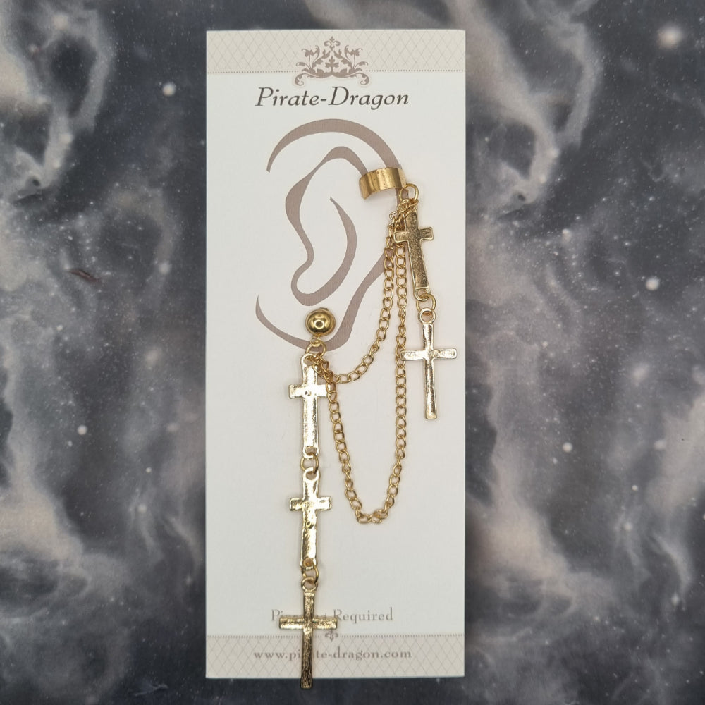 Gold Crosses & Chains Pierced Earcuff (EC99060)