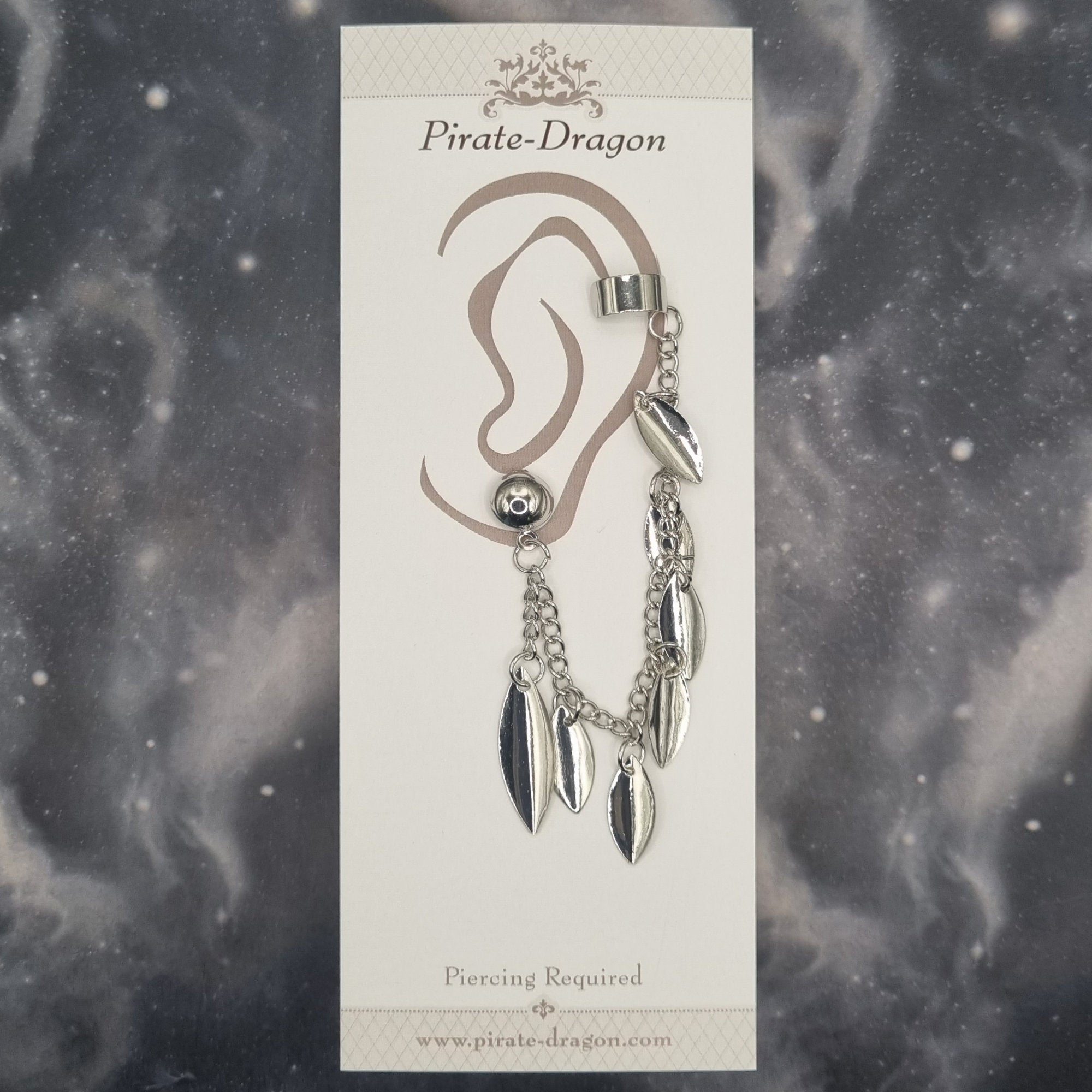 Silver Multi-Leaf with Chains Pierced Earcuff (EC99162)
