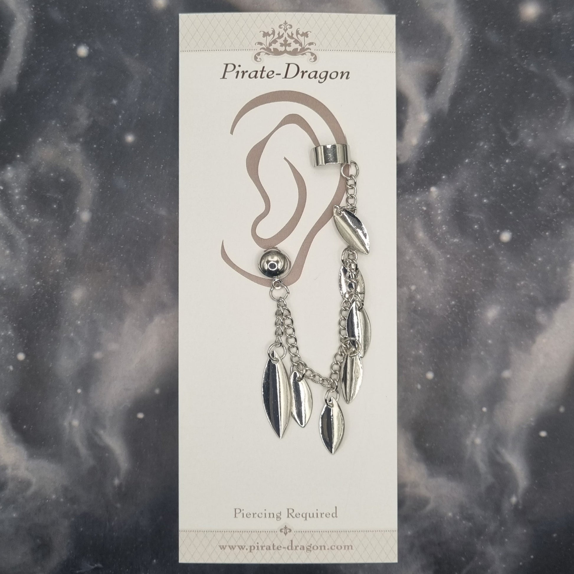 Silver Multi-Leaf with Chains Pierced Earcuff (EC99162)