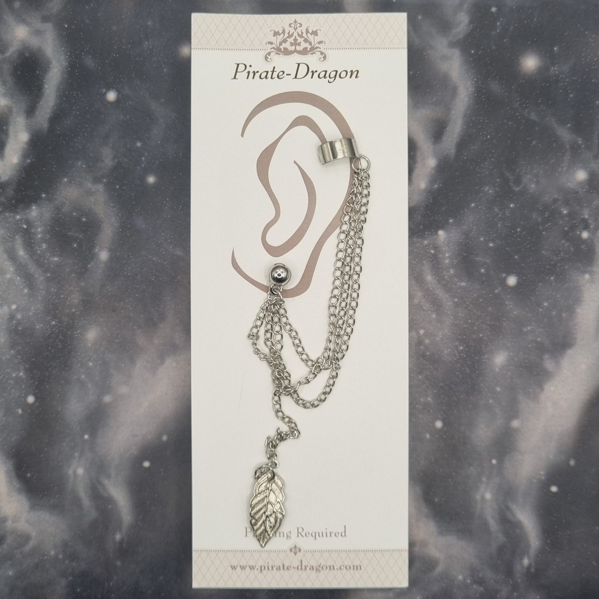 Silver Long Drop Leaf with Chains Pierced Earcuff (EC99901)