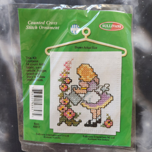 Girl Watering Flowers Counted Cross Stitch Ornament Kit