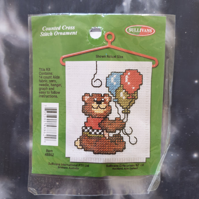 Bear with Balloons Counted Cross Stitch Ornament Kit