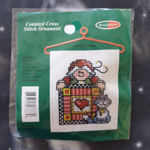 Elf with Gift & Cat Christmas Counted Cross Stitch Ornament Kit
