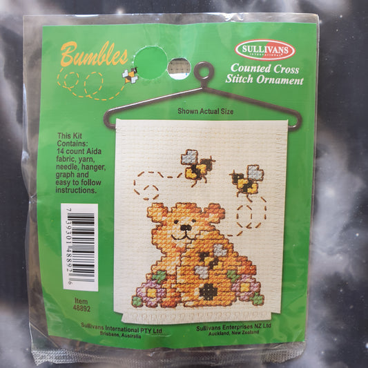 Bear with Beehive & Bees Counted Cross Stitch Ornament Kit