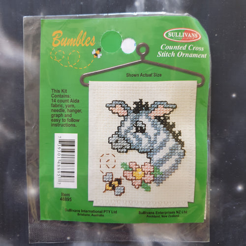 Zebra with Flower & Bee Counted Cross Stitch Ornament Kit