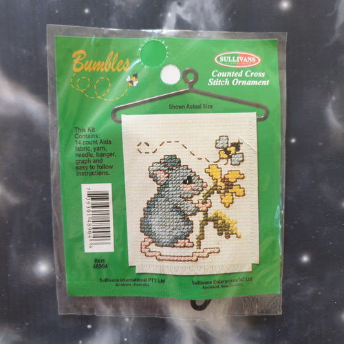 Mouse with Flower & Bee Counted Cross Stitch Ornament Kit