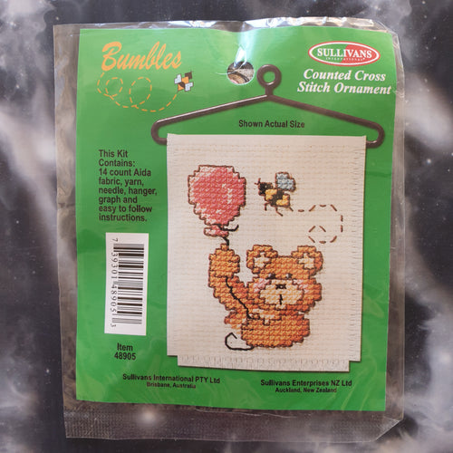 Bear with Balloon and Bee Counted Cross Stitch Ornament Kit