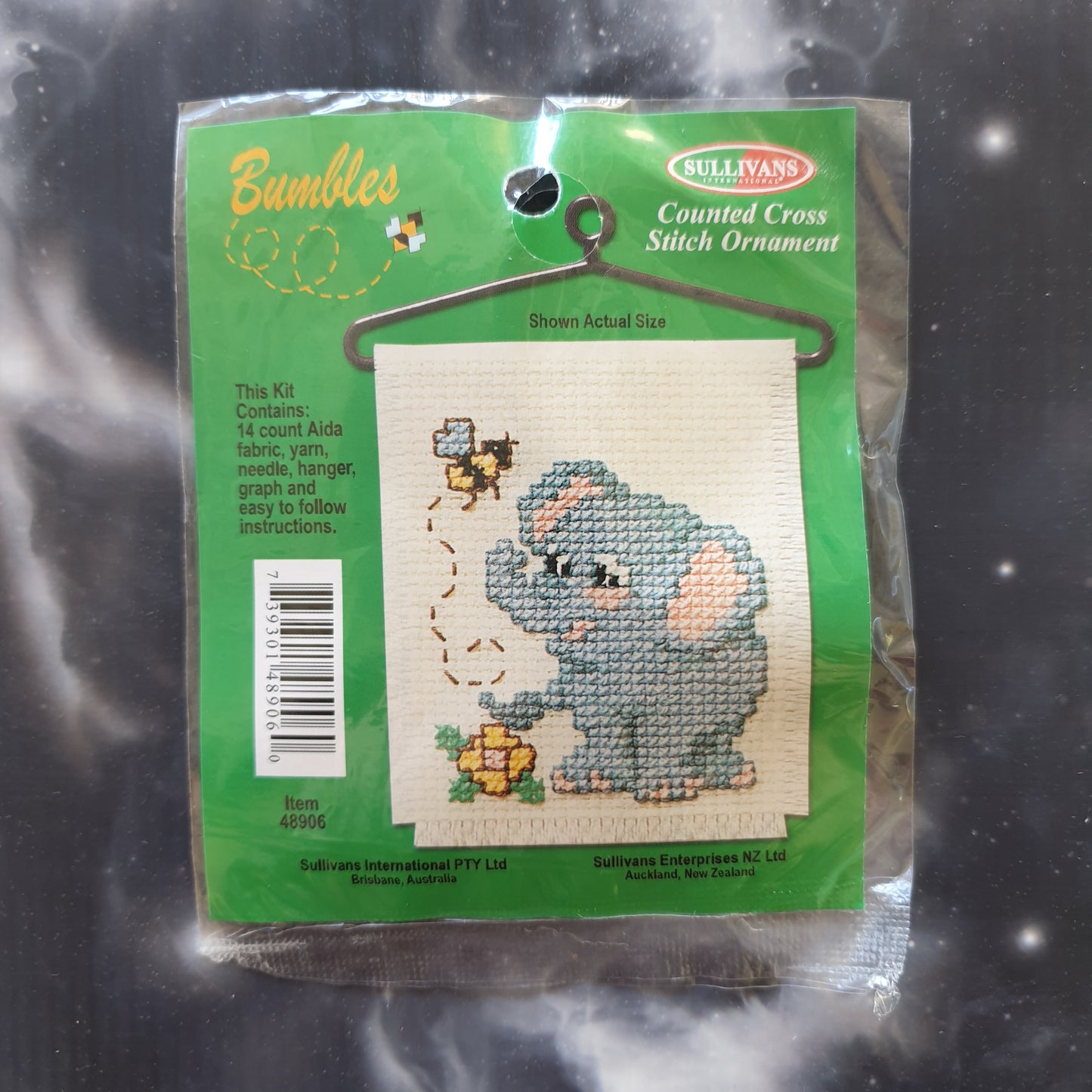 Elephant with Flower & Bee Counted Cross Stitch Ornament Kit