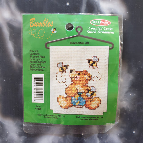 Bear with Honeypot & Bees Counted Cross Stitch Ornament Kit
