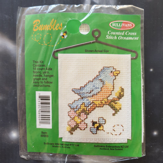 Bird on Branch with Bee Counted Cross Stitch Ornament Kit