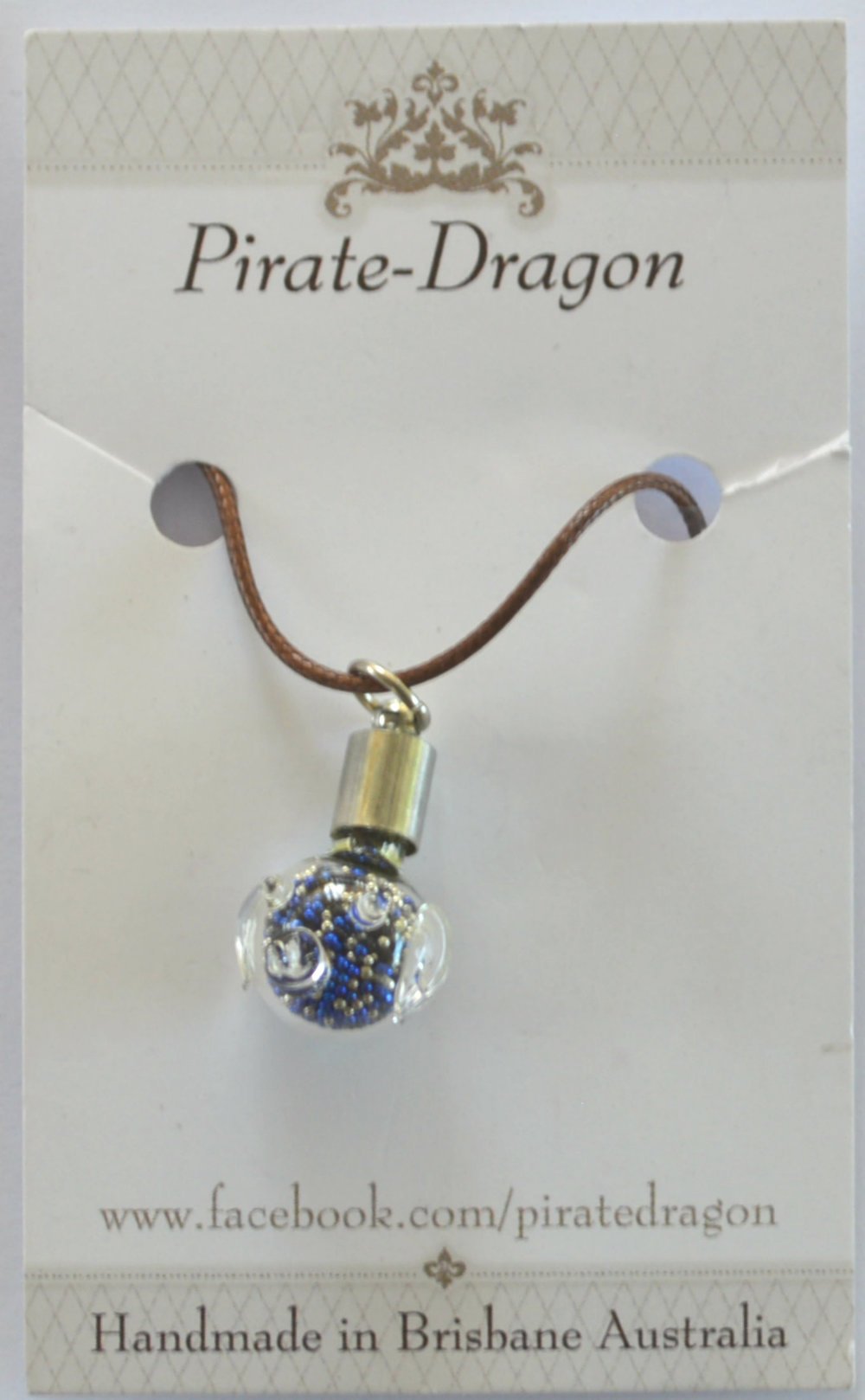 Glass Pig Pendant - Blue & Silver (PN0043)