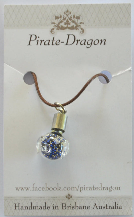 Glass Pig Pendant - Blue & Silver (PN0043)