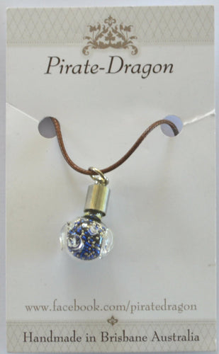 Glass Pig Pendant - Blue & Silver (PN0043)