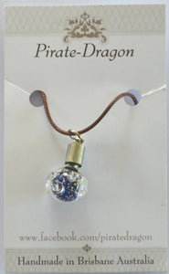 Glass Pig Pendant - Blue & Silver (PN0043)